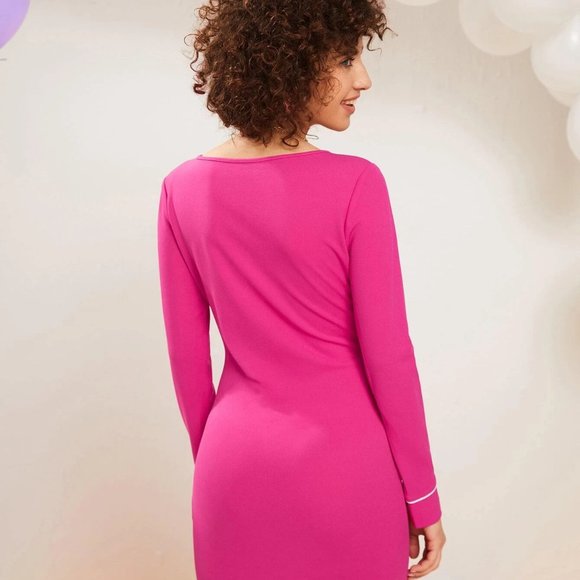 Sale NEW! Hot Pink Button Front Dress - Picture 2 of 4